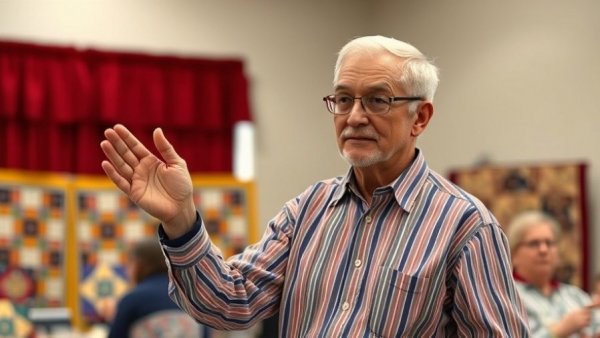 Wisconsin family activities: man participating in quilting event.