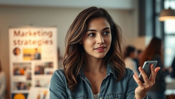 Young woman discussing programmatic advertising strategies.