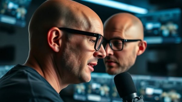 Man discussing 'how long to start getting views on YouTube' in a studio.