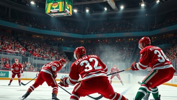 Intense Wisconsin hockey game comeback with players in action.