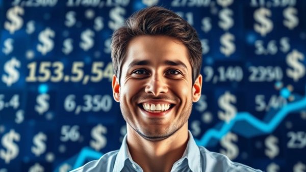 Enthusiastic man discussing affiliate marketing success statistics.