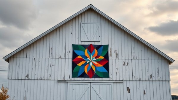 Wisconsin travel feature: colorful barn quilt on white barn