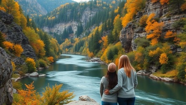Scenic overlook of a river in Wisconsin with autumn trees.