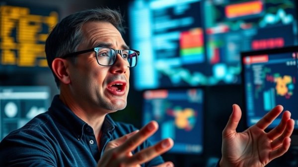 Energetic man discusses video marketing strategy in a tech office.