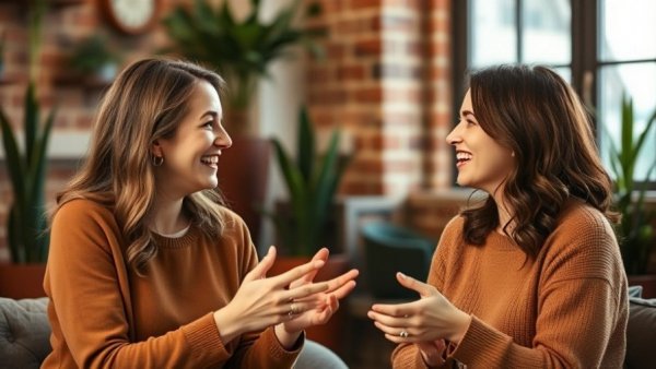 Smiling woman discussing why you should post less on LinkedIn, cozy indoors.