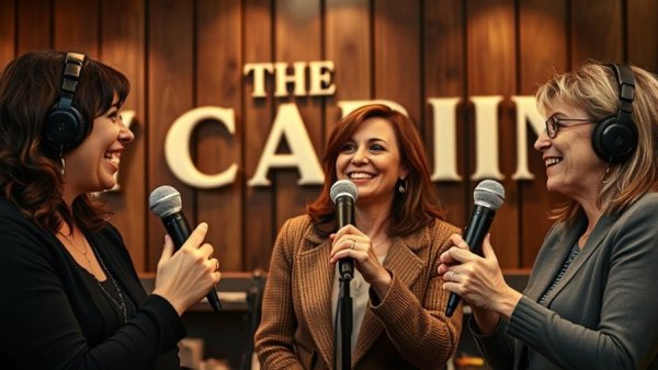 Podcast discussing Wisconsin inventions with three women in a cozy studio.