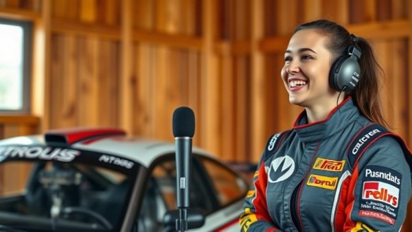 Vibrant portrait of women in wooden studio and racing gear for Wisconsin travel.