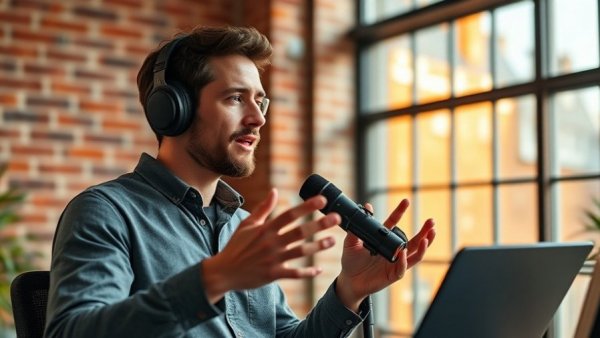 Casual speaker in podcast studio on website traffic generation.