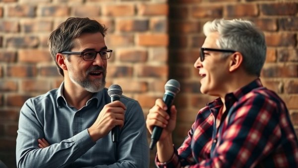 Engaged speaker discusses innovation strategies on a podcast.