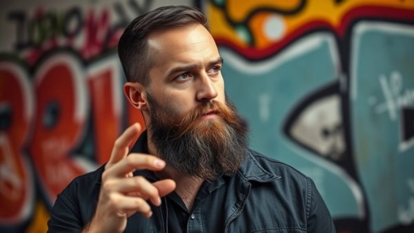 Man discussing strategies for email list growth in front of graffiti art.