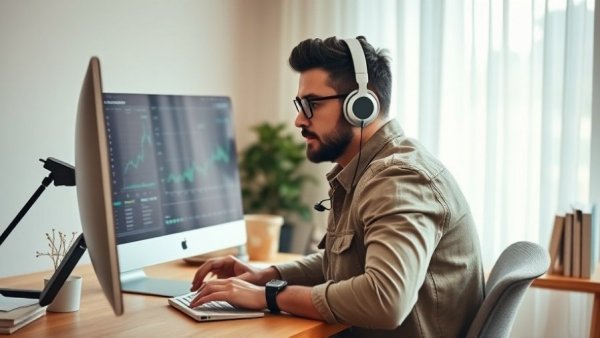 Man managing multiple social media accounts at home office.
