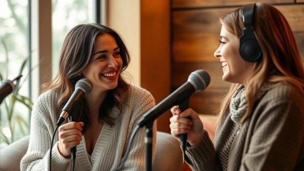 AI-Powered Email podcast featuring two women discussing strategies.