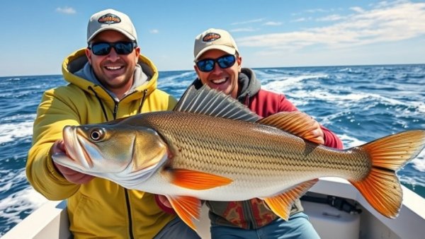 Anglers with walleye fish on Great Lakes, highlighting health status.