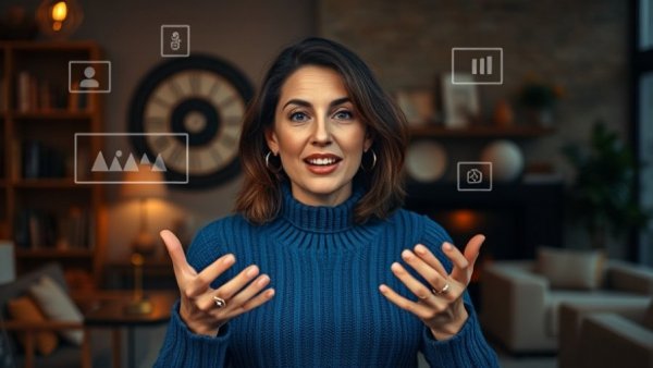Woman discussing digital marketing ads in a cozy setting.
