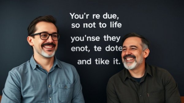 Smiling men with motivational quote on social media marketing.
