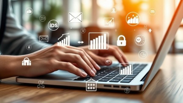 Hands typing on laptop with digital marketing icons, How to measure relationships.