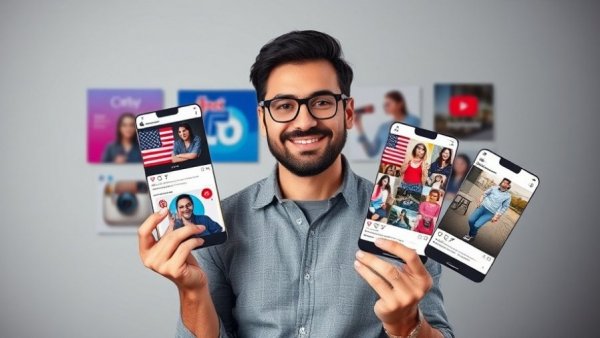 Confident speaker with social media icons discussing Instagram Reels for business, website traffic generation.