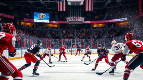 Wisconsin Badgers hockey playoff action on ice.