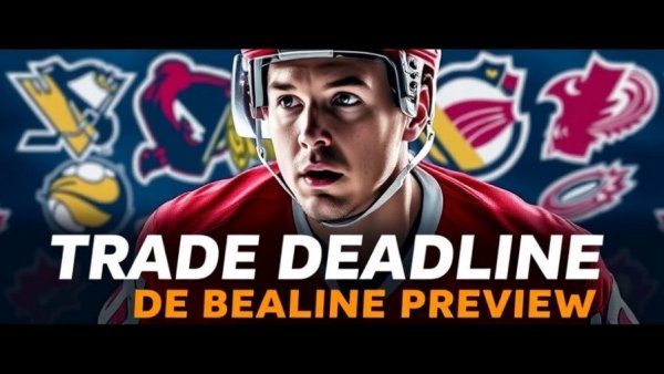 NHL trade deadline preview graphic with hockey player.