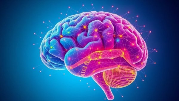 Colorful abstract brain with lines representing content signals for visibility.