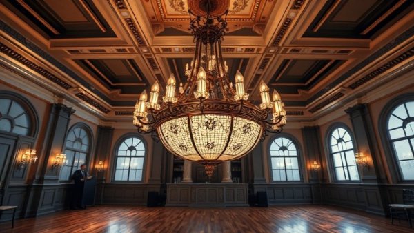 Elegant chandelier in Hartford ballroom, Wisconsin travel