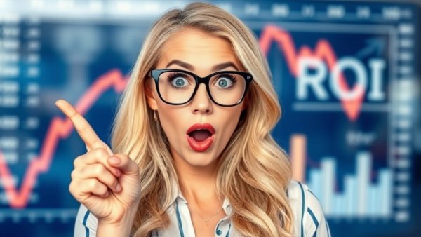 Enhance Your ROI with Social Media Strategies: Surprised woman pointing at ROI graphic.