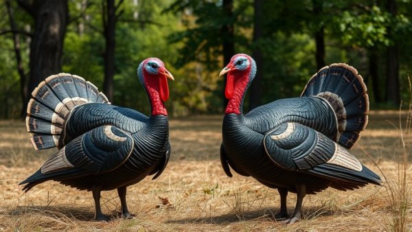 Turkey decoying techniques using lifelike decoys on grass.