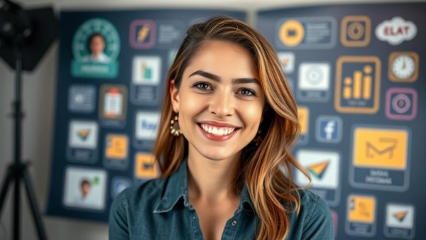 Social media design tutorial cover with smiling woman for website traffic generation.