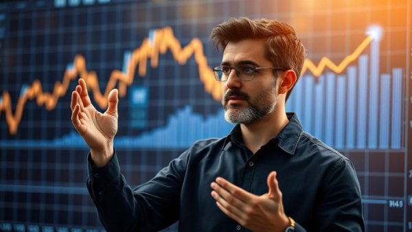 Engaged man in front of growth chart discussing live stream for affiliate marketing.