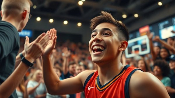 Nebraska Sweet 16 celebration with excited athlete and fans.