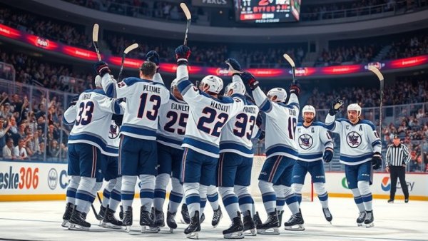 Wisconsin men's hockey team celebrates NCAA bid victory in arena.