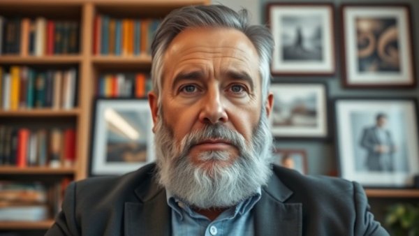 Middle-aged man in office discussing Wisconsin family activities.