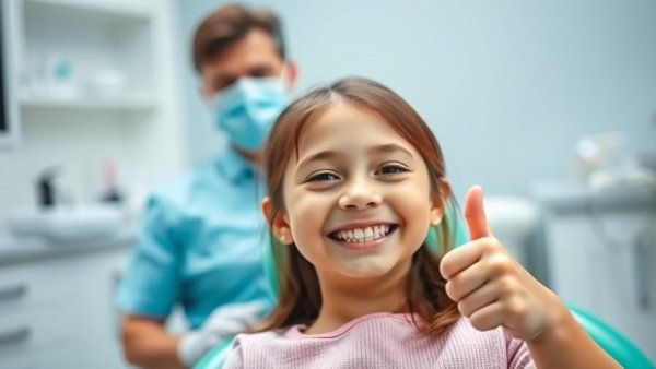 Young girl enjoying laser dentistry benefits, showing thumbs up