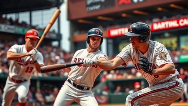 Baseball players in intense action during game highlights.