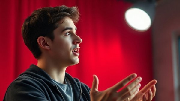 Engaged speaker discussing insights in an online advertising setting.