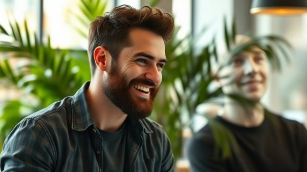 Casual man smiling, discussing email list building strategies.