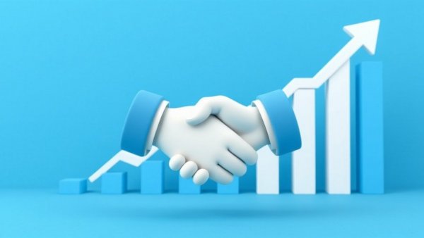 Social media marketing partnership graphic with handshake and graph