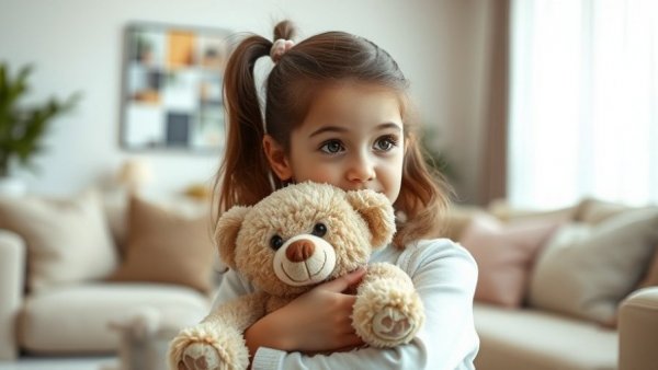 Teen girl in therapy session holding teddy bear.