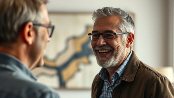 Middle-aged man smiling in a modern studio, Wisconsin family activities.