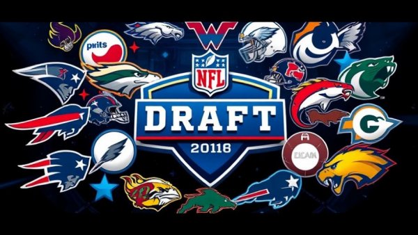 Graphic of NFL team logos with 2025 NFL Draft emblem.