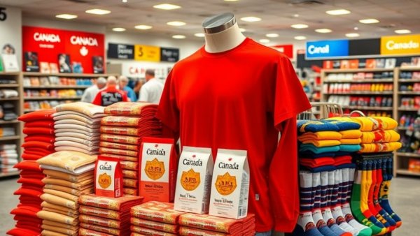Family-friendly Canadian souvenirs displayed in an airport store.