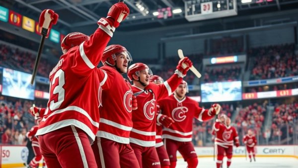 Wisconsin men's hockey ranking celebration with fans.