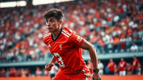 Dynamic athlete on sports field amidst vibrant crowd.