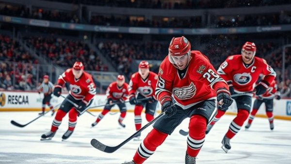 Wisconsin ice hockey players in action during a game, sports news.