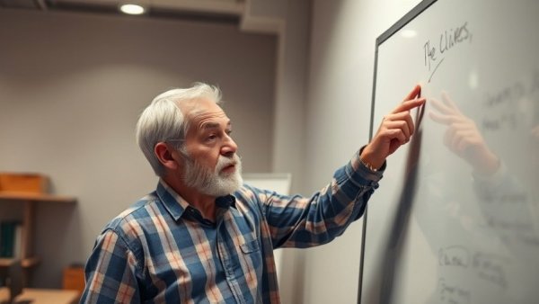 Man teaching list building strategies with a whiteboard in an office.