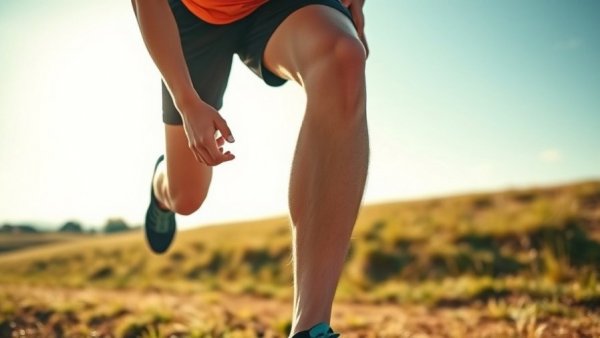 Runner experiencing calf cramp in sunlight, outdoor run