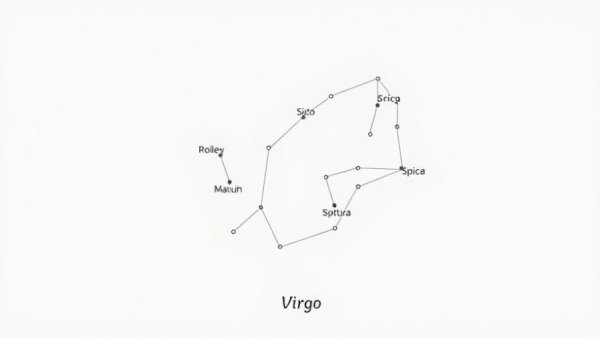 Virgo constellation diagram, labeled stars, Wisconsin stargazing locations