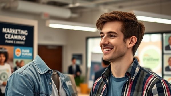 Young man in office, related to digital marketing ads