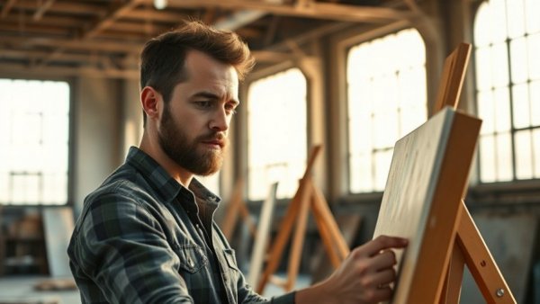Artistic man painting in sunlit studio on Instagram