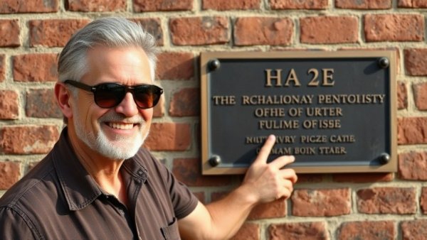 Wisconsin travel - man at Burlington Liars' Club plaque.